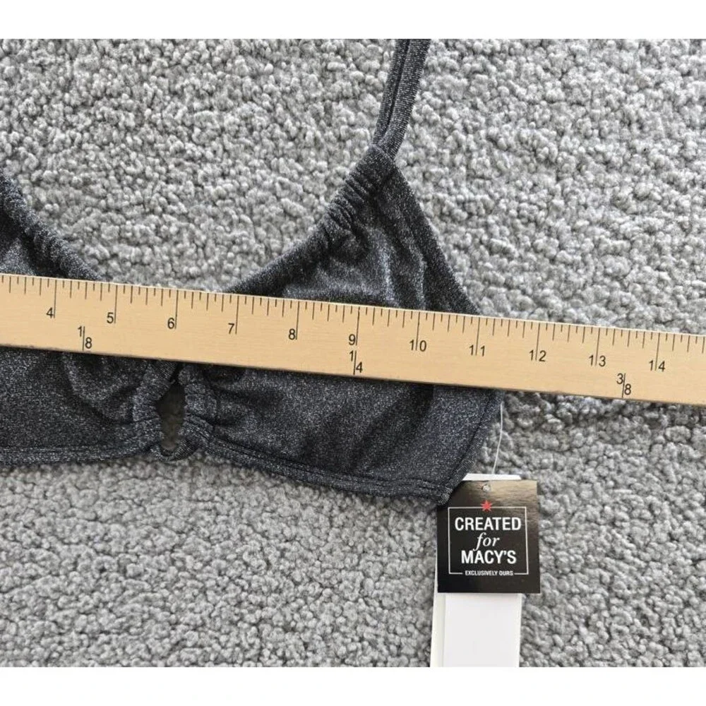 Salt + Cove Solid Lurex Twist-Front Bralette Bikini Women's XS Black Hook Back